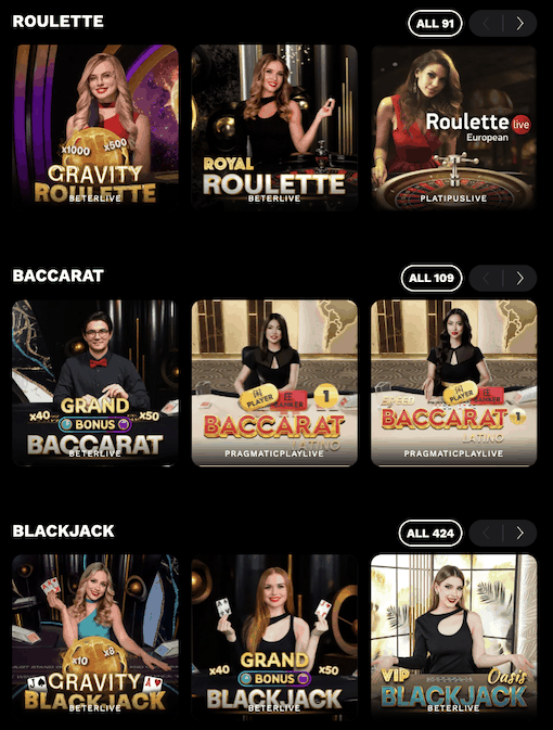 level up live casino games